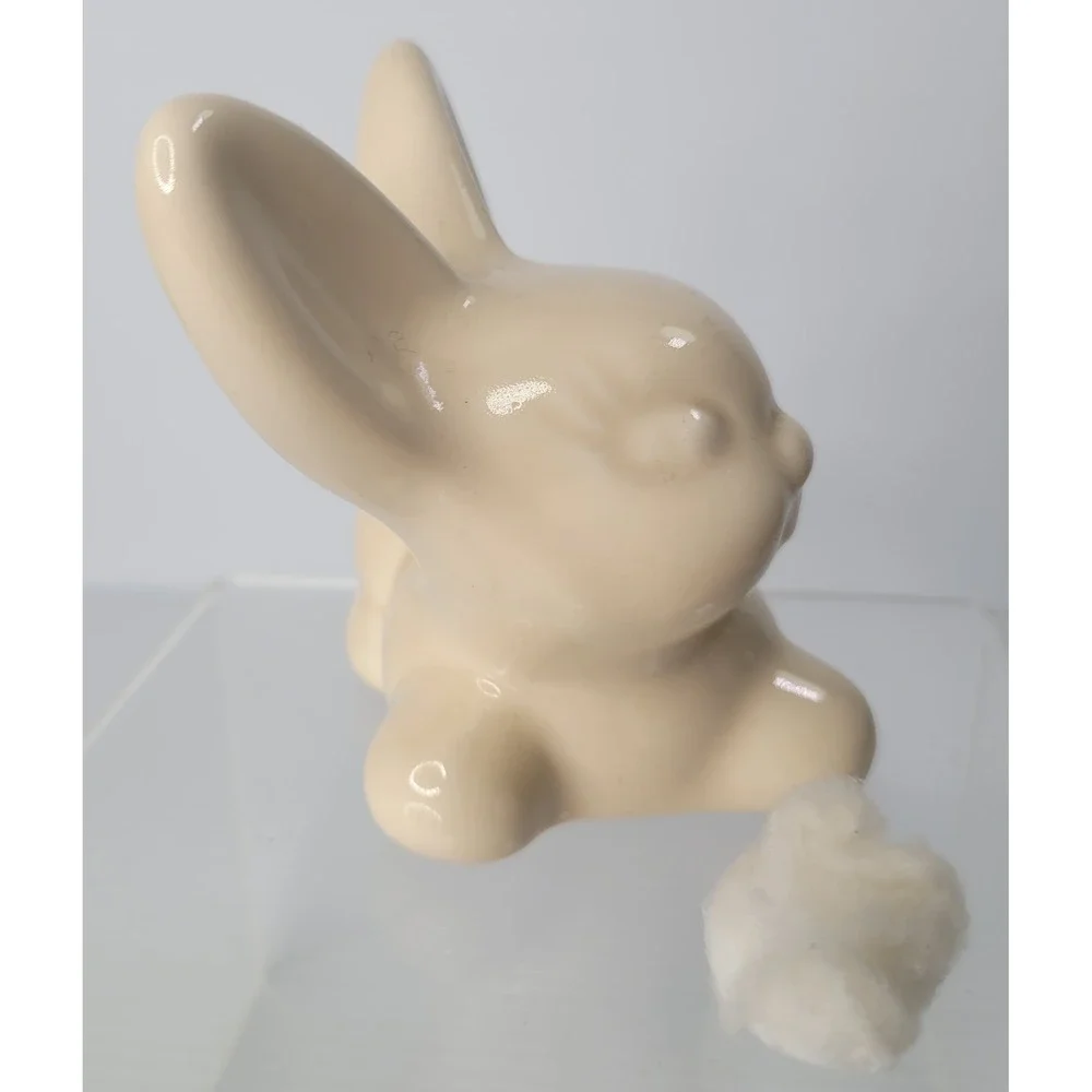 Vintage Ceramic Bunny Rabbit Cotton Ball Dispenser Holder Bathroom Vanity